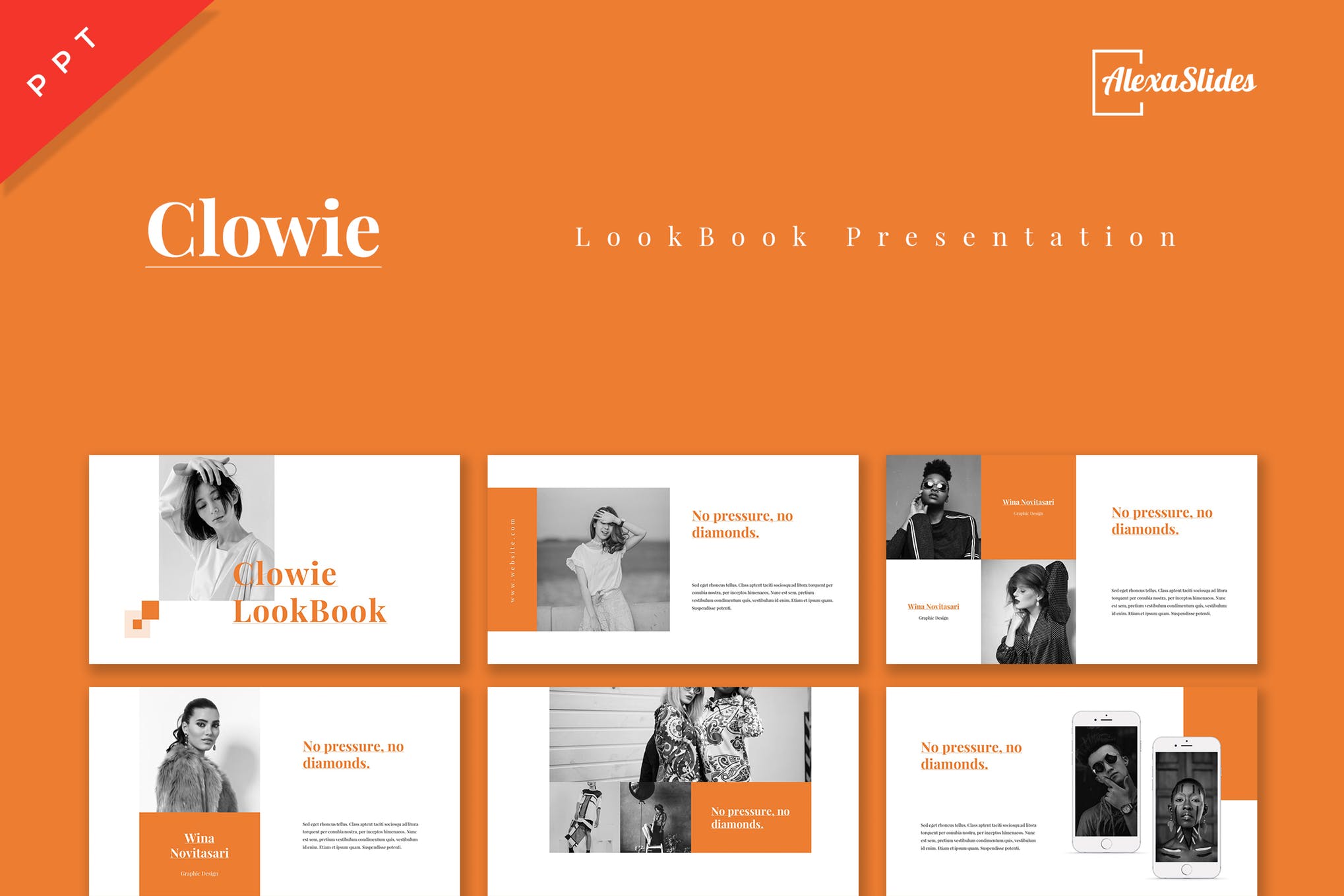 现代时尚黄色系女性服装摄影营销PPT模板 Clowie - Lookbook Powerpoint Presentation Template_img_2