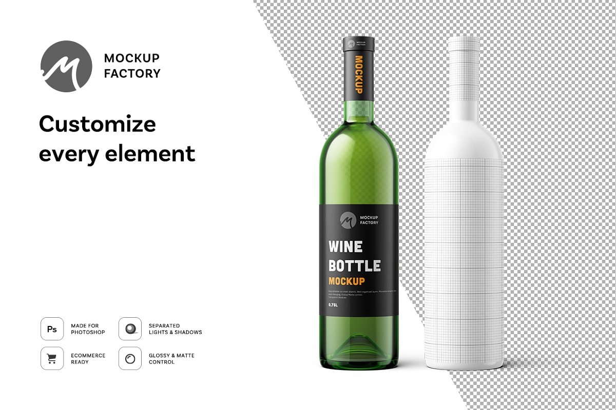 高品质葡萄酒红酒哑光面玻璃瓶样机 Wine Bottle Mockup_img_2