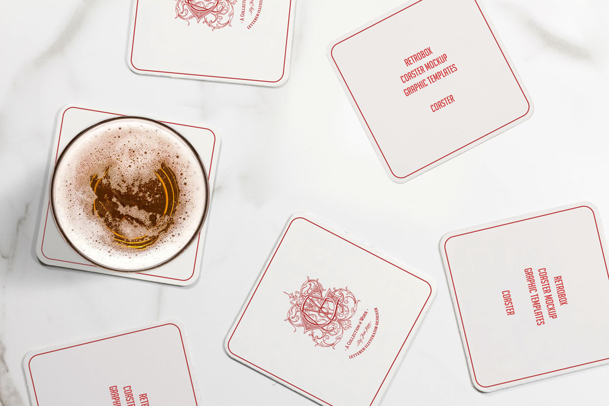 时尚简约饮料咖啡杯垫样机 Drink Square Coaster Mockup_img_2