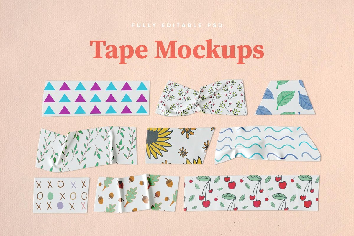 带有印花设计胶带展示样机 Washi Tape PSD Mockups_img_2