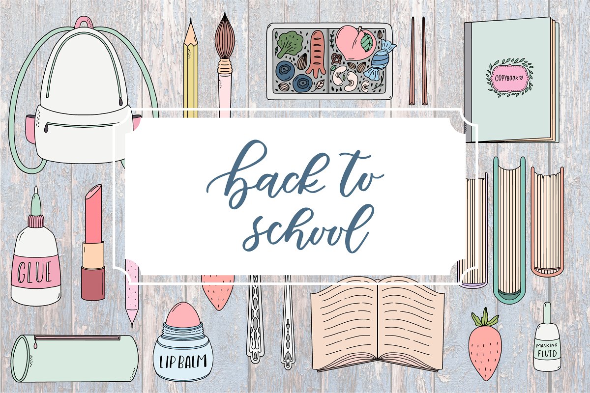 学校文具书包书籍手绘矢量EPS图案集 BACK TO SCHOOL. Cute doodle pack._img_2