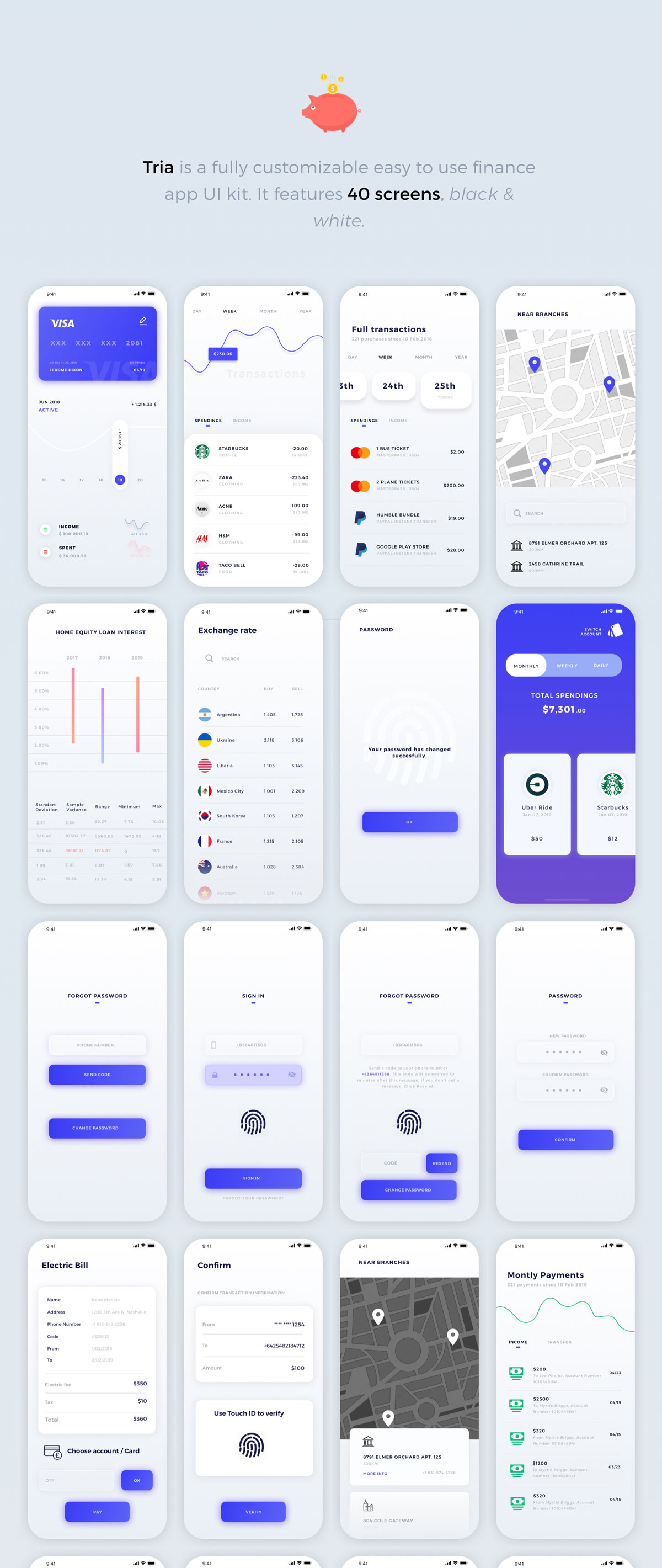 财务资金信用卡管理平台iOS APP UI工具包 Tria Finance App UI Kit_img_2