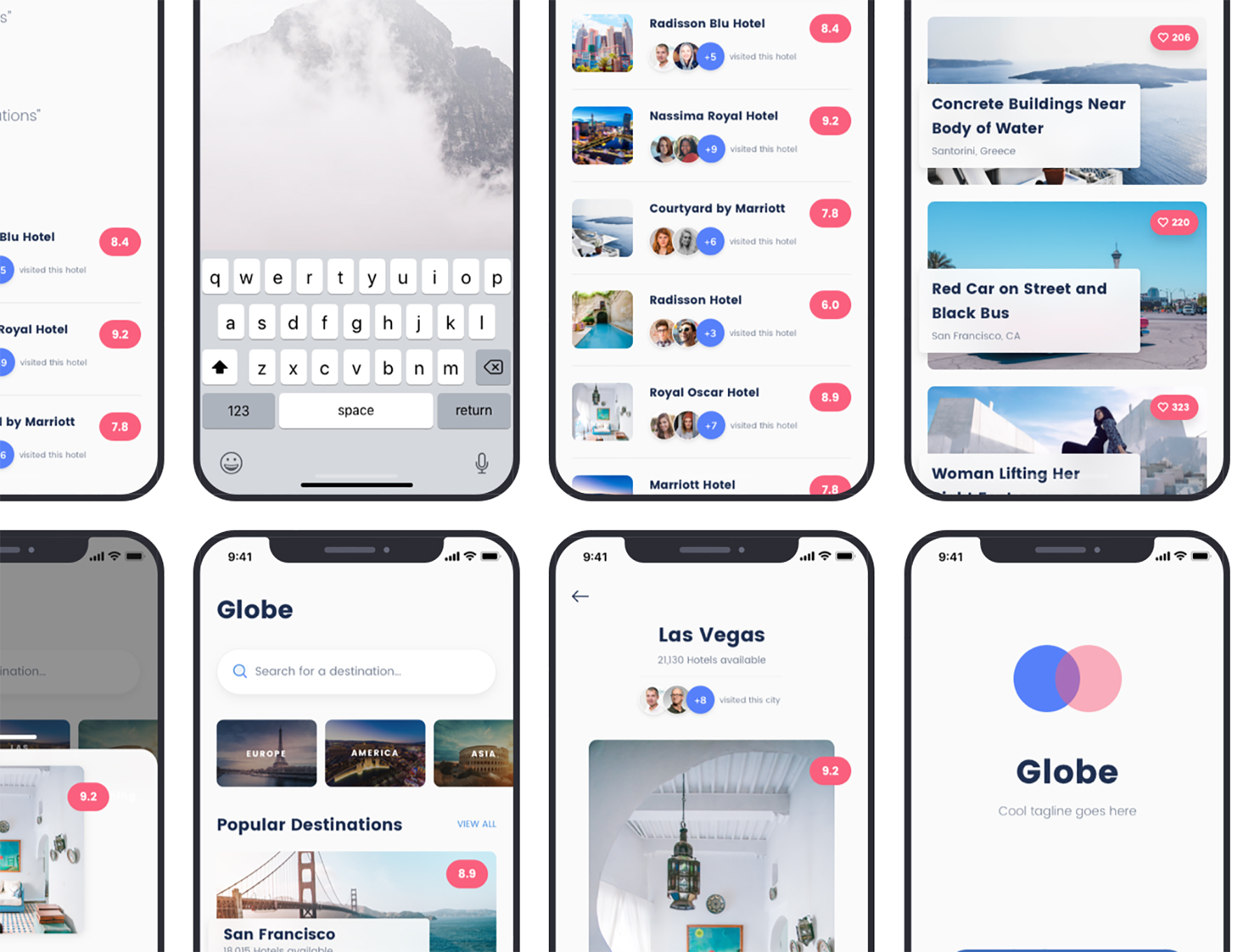 时尚旅行摄影交友iOS APP应用程序UI设计工具包 Globe Travel App UI Kits_img_2