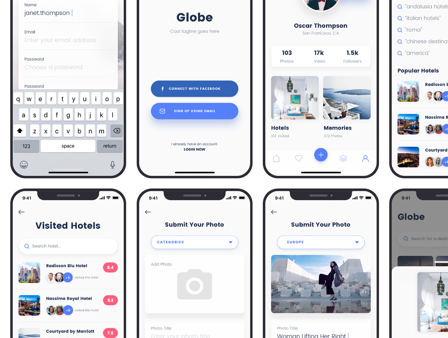 时尚旅行摄影交友iOS APP应用程序UI设计工具包 Globe Travel App UI Kits_img_2