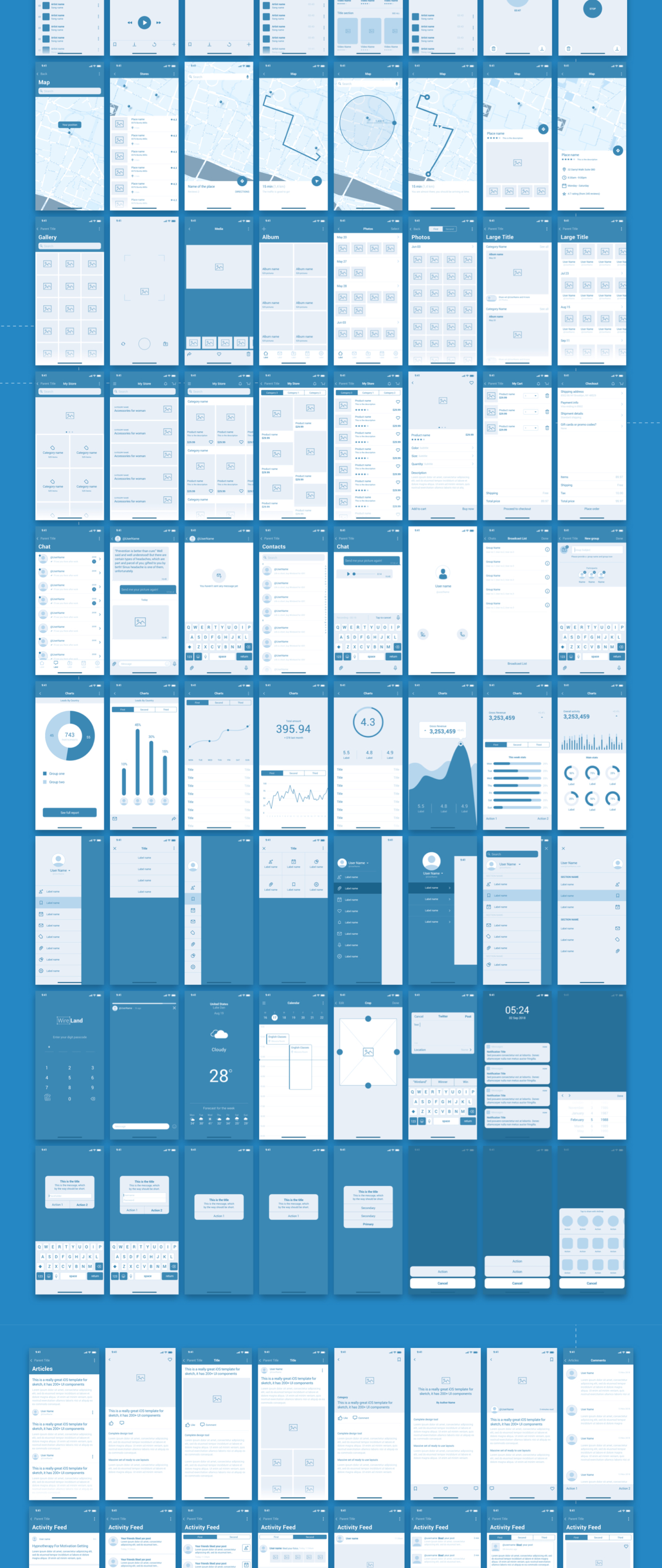 超巨量线框数据表iOS UI工具包 Wireland for iOS APP UI KITS_img_2