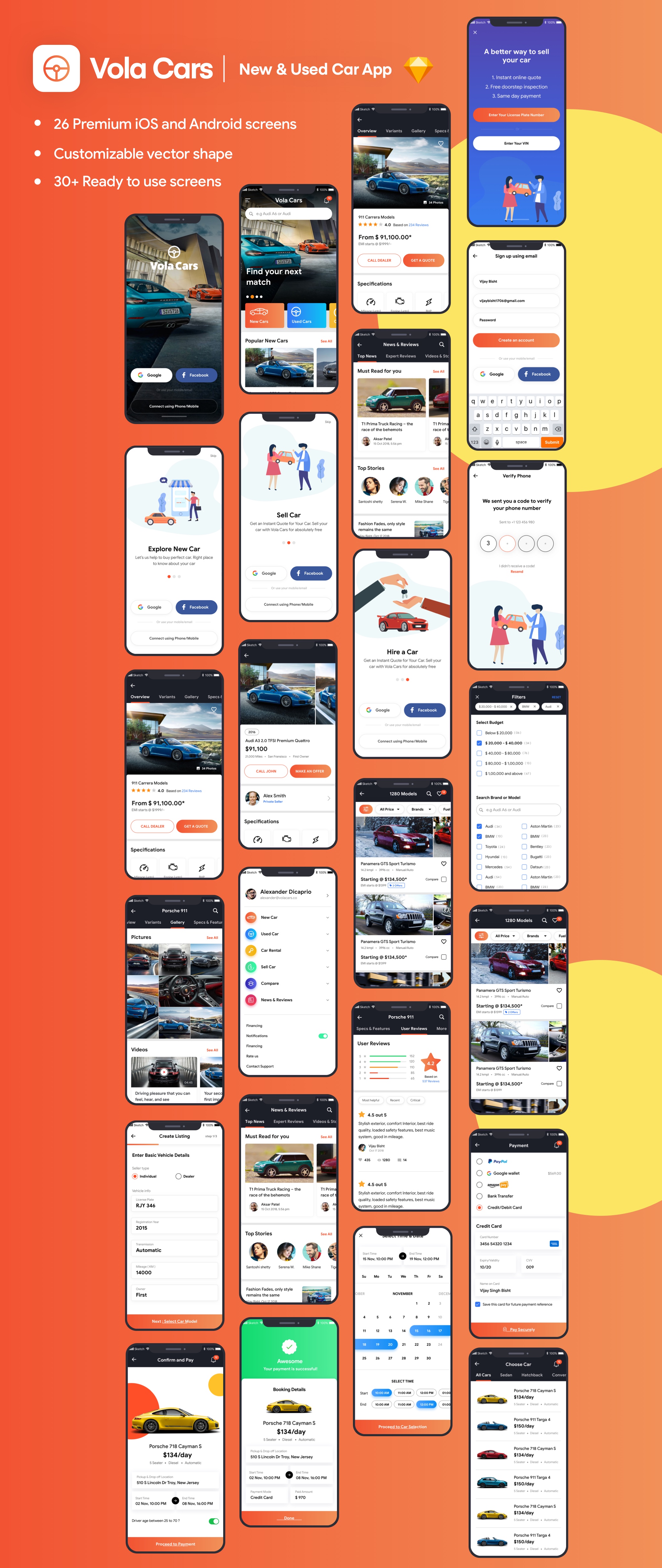 二手汽车销售交易平台苹果手机APP UI工具包 Vola Cars Premium iOS App UI Kit Sketch_img_2