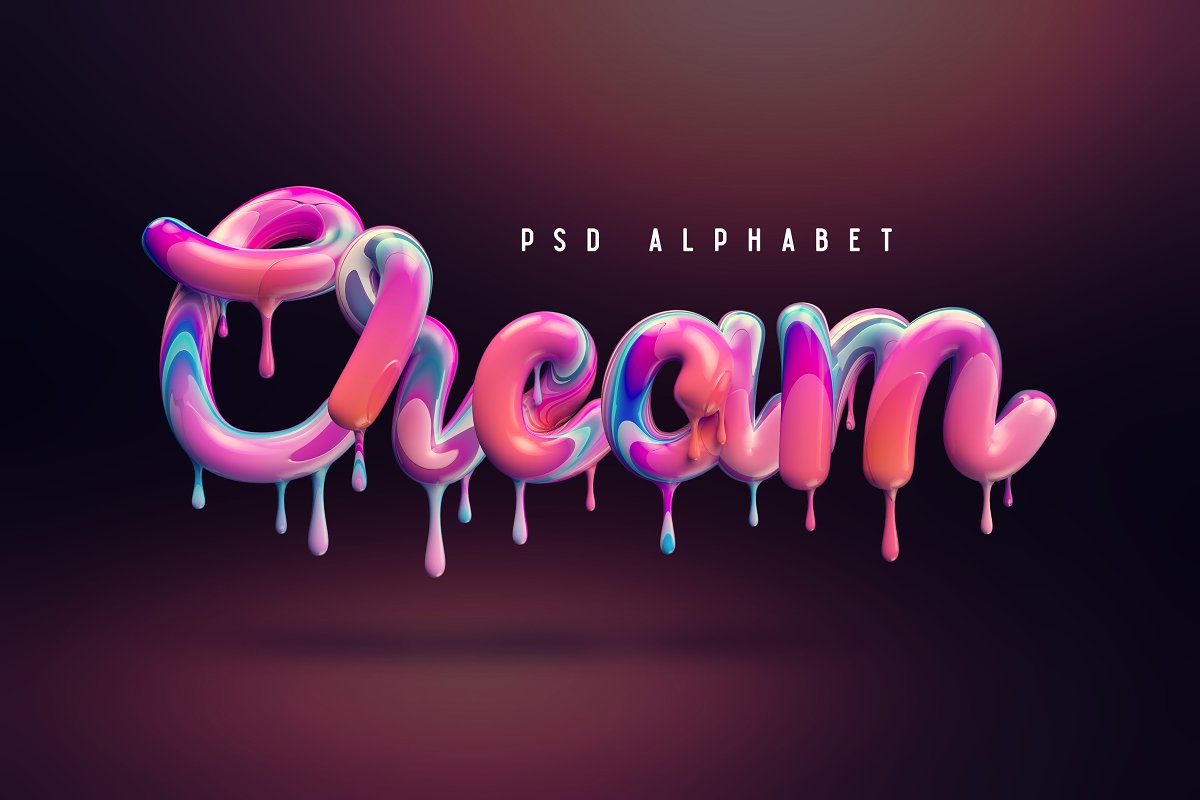 精选免费多彩融化的奶油3D立体效果字体PSD图层样式 Cream alphabet_img_2