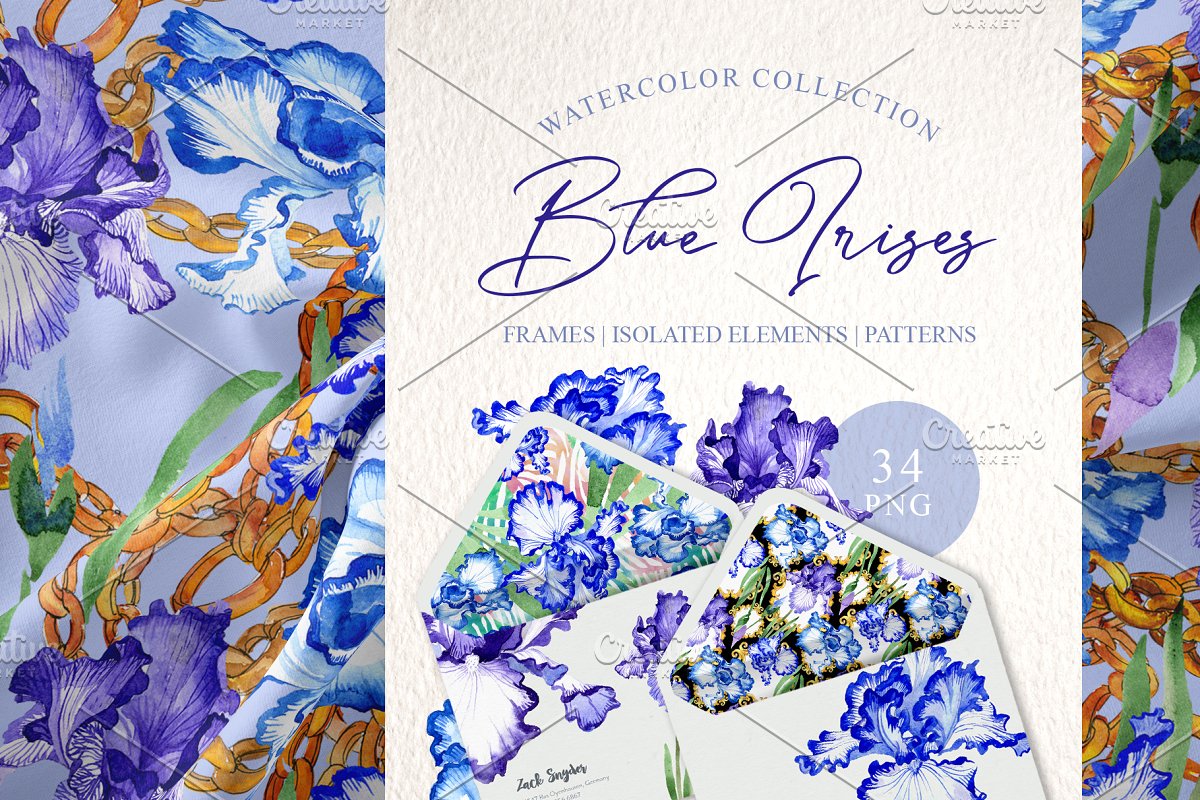 蓝色的罂粟花花圈水彩画集 Blue irises "Inspiration" watercolor_img_2