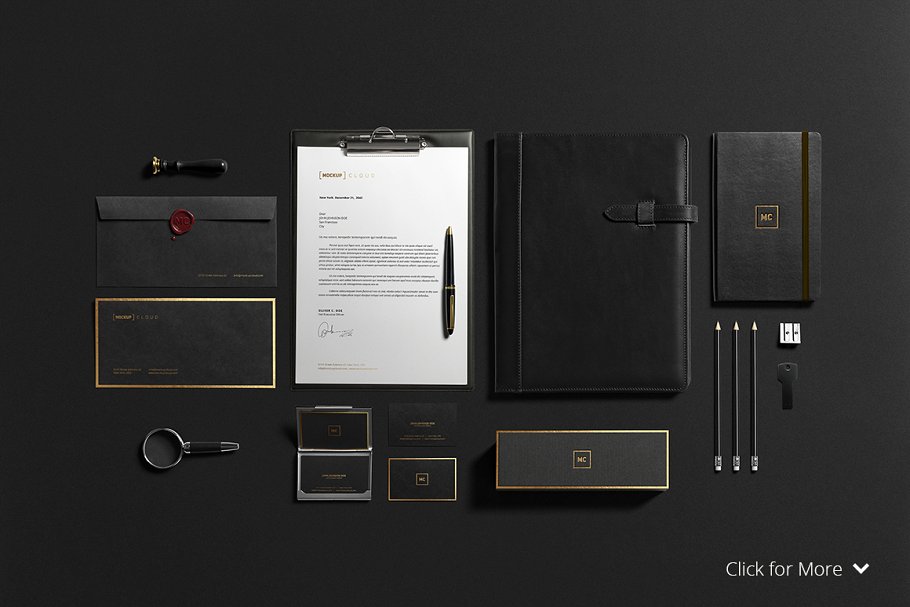 黑色高端品牌VI设计提案火漆笔记本名片信封展示样机 Premium Stationery Mock-Up_img_2