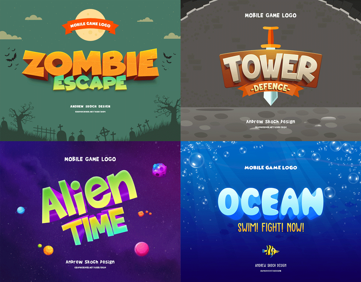 30个游戏标题海洋元素3D立体字体图层样式 Game Titles Bundle - 30 Text Effects_img_2