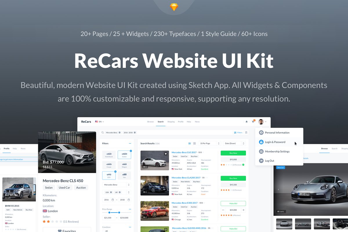 汽车销售性能价格介绍WEB UI工具包 ReCars Website UI Kit_img_2