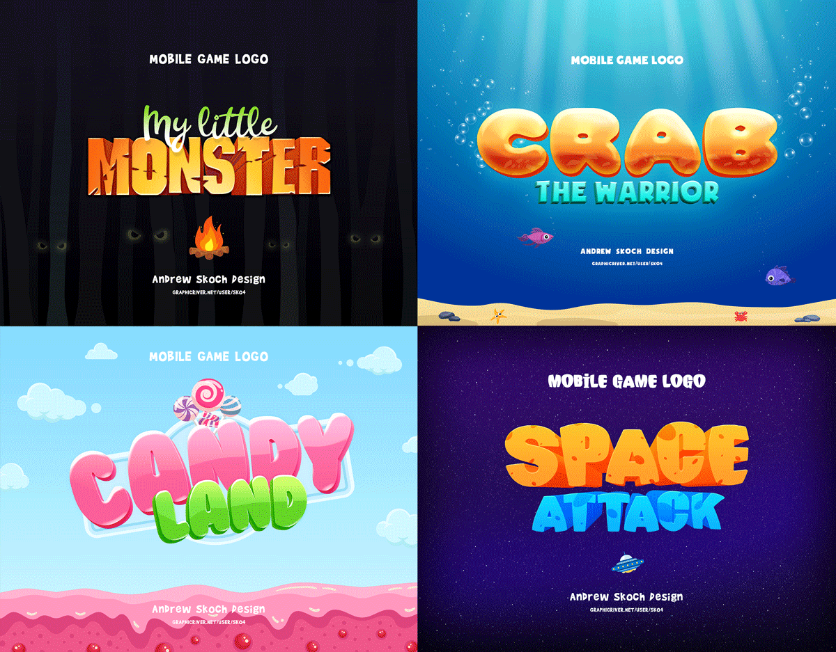 30个游戏标题海洋元素3D立体字体图层样式 Game Titles Bundle - 30 Text Effects_img_2