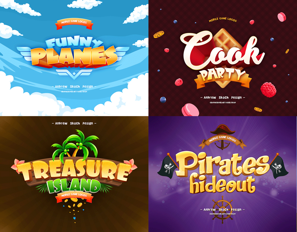 30个游戏标题海洋元素3D立体字体图层样式 Game Titles Bundle - 30 Text Effects_img_2