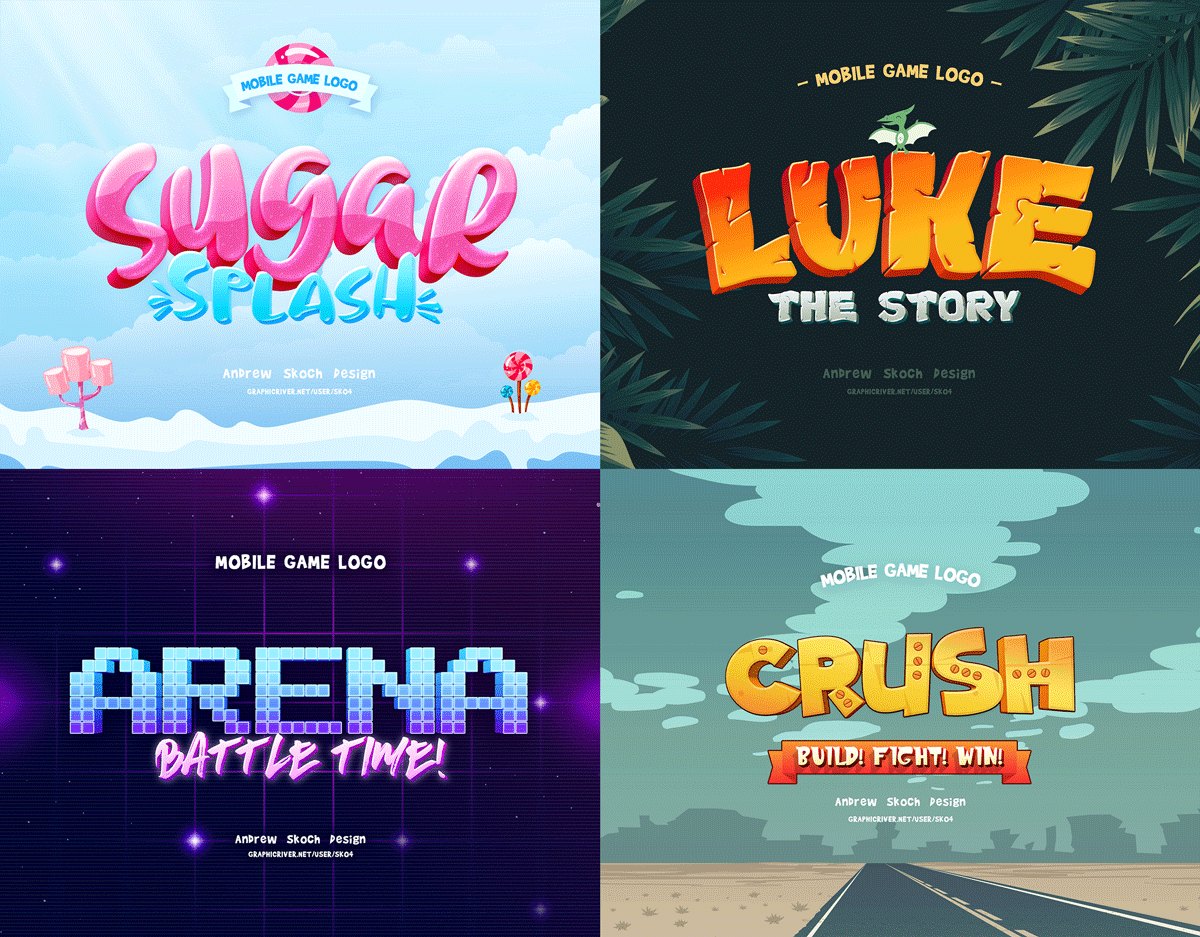 30个游戏标题海洋元素3D立体字体图层样式 Game Titles Bundle - 30 Text Effects_img_2