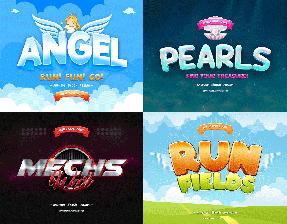 30个游戏标题海洋元素3D立体字体图层样式 Game Titles Bundle - 30 Text Effects_img_2