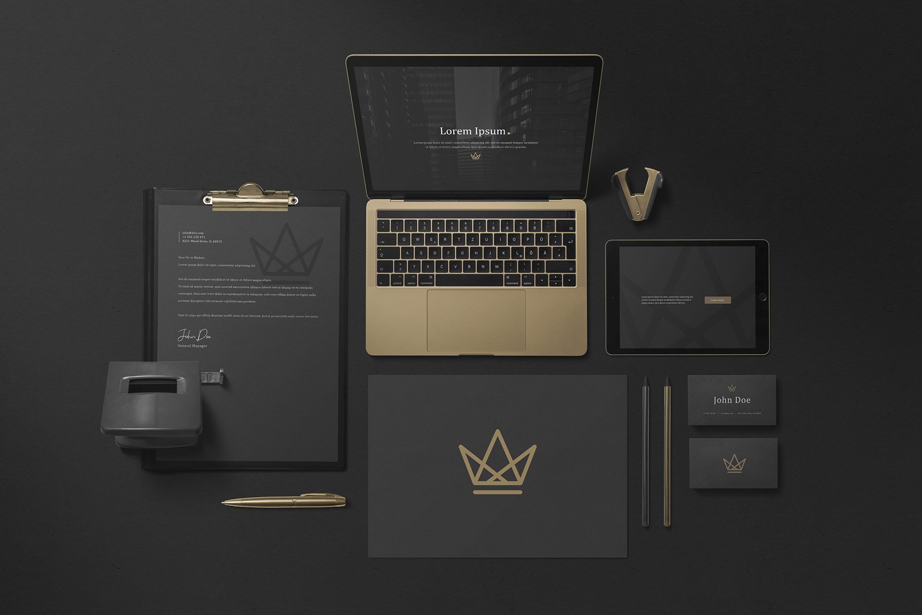 黑色系品牌VI设计提案办公文创名片贺卡信纸展示样机 Black Branding Mockups_img_2