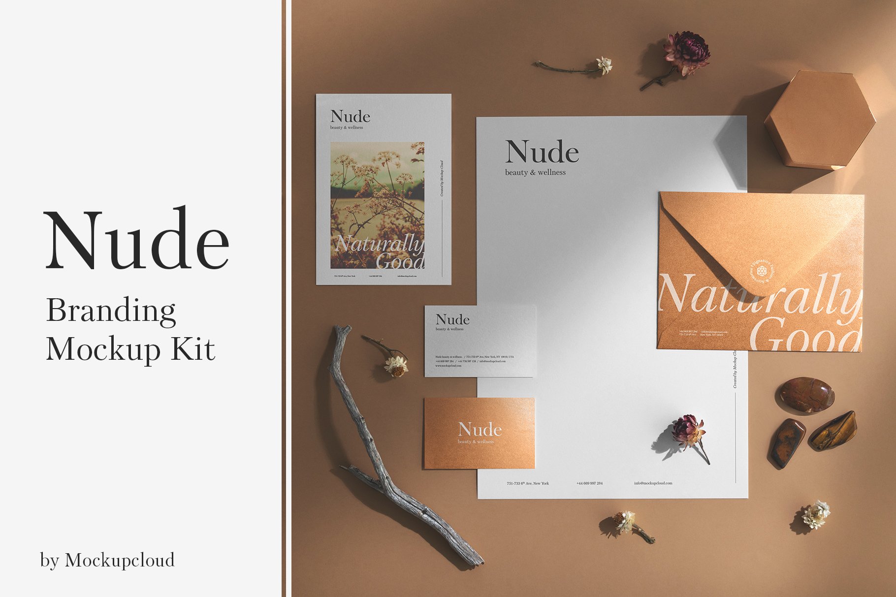 优雅带有阴影品牌VI设计提案办公文创名片贺卡信封展示样机 Nude Branding Mockup_img_2