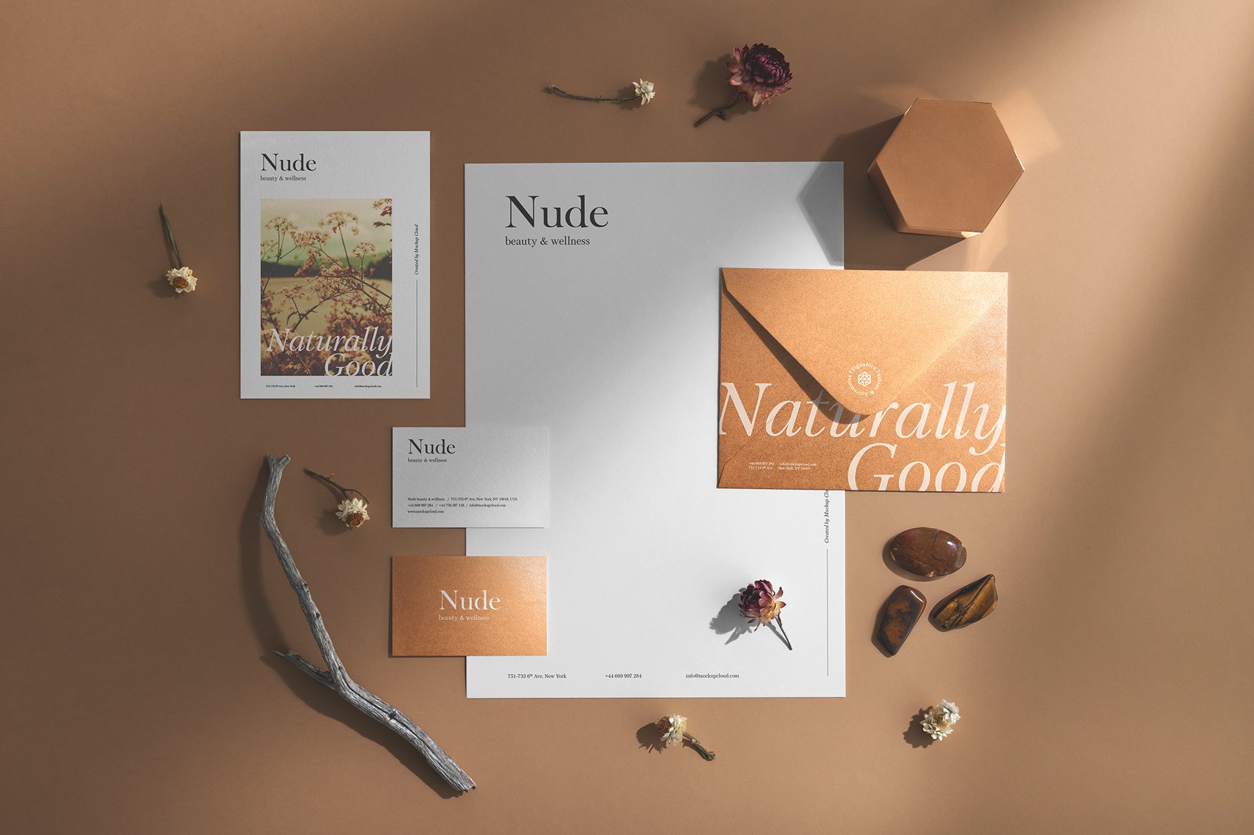 优雅带有阴影品牌VI设计提案办公文创名片贺卡信封展示样机 Nude Branding Mockup_img_2