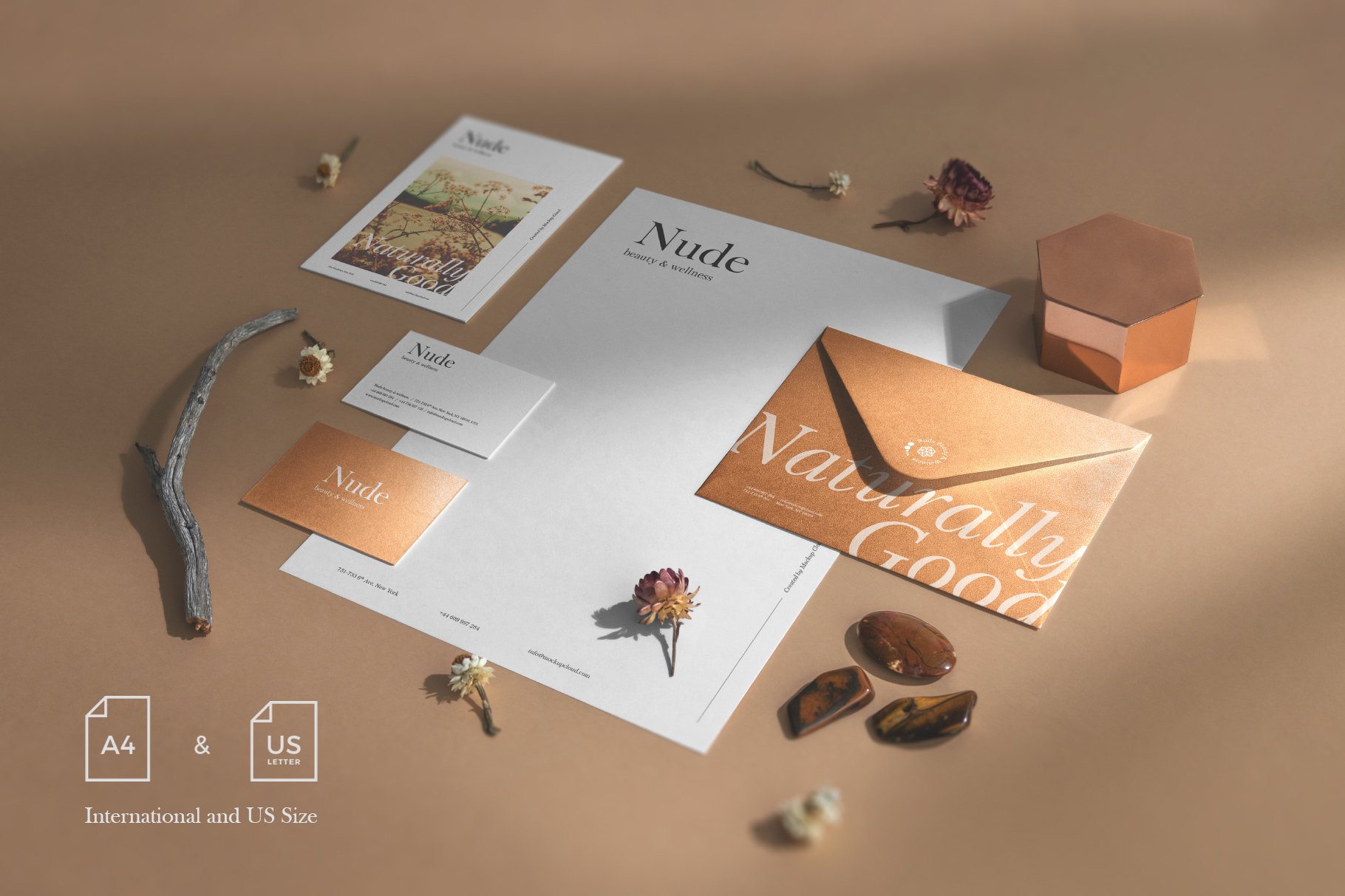 优雅带有阴影品牌VI设计提案办公文创名片贺卡信封展示样机 Nude Branding Mockup_img_2