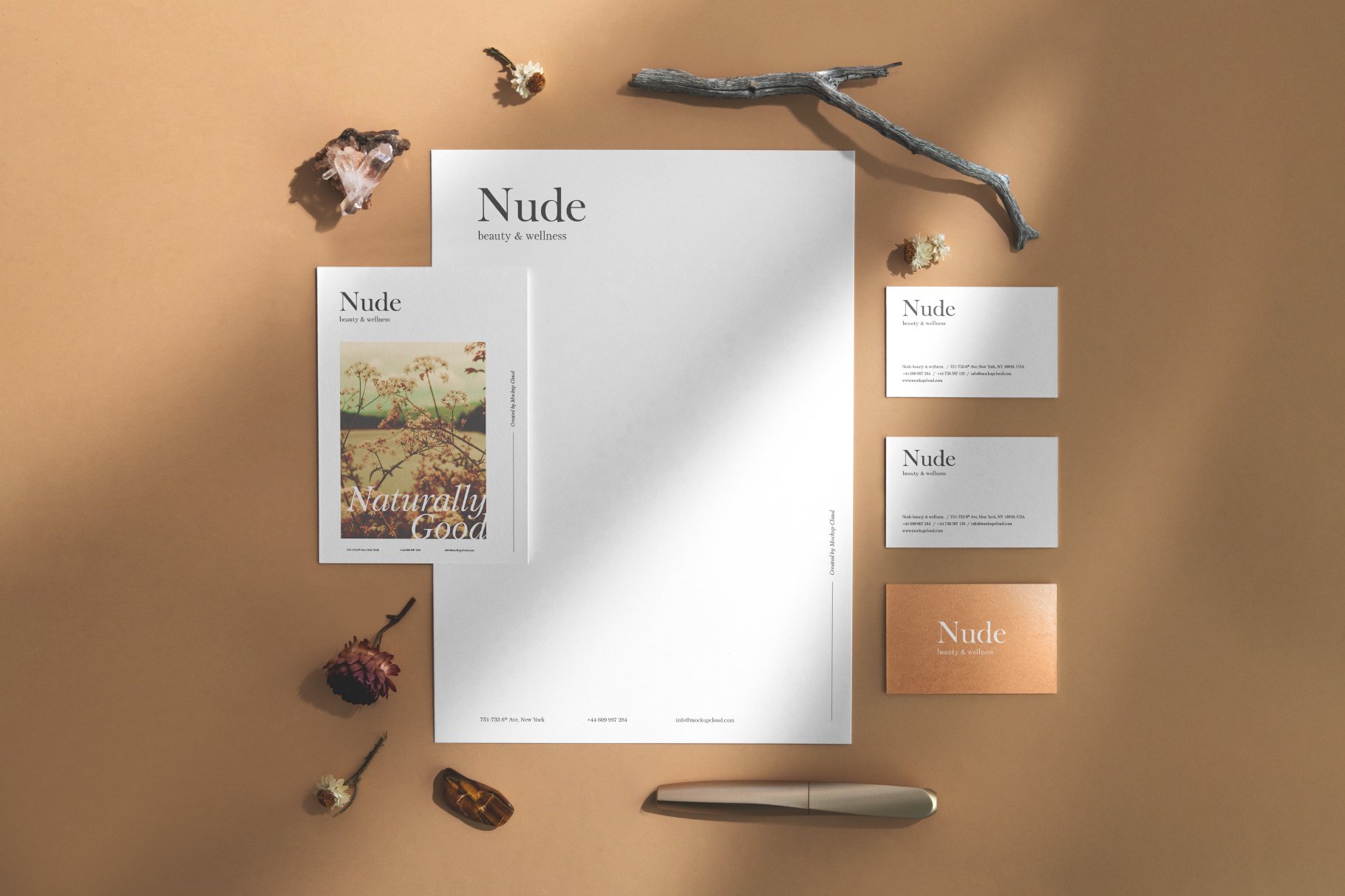 优雅带有阴影品牌VI设计提案办公文创名片贺卡信封展示样机 Nude Branding Mockup_img_2