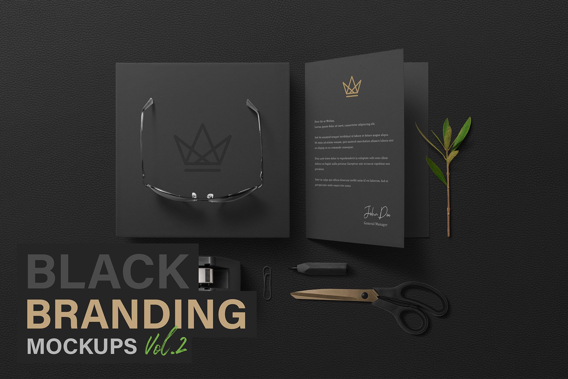 黑色系品牌VI设计提案办公文创名片贺卡信纸展示样机 Black Branding Mockups_img_2