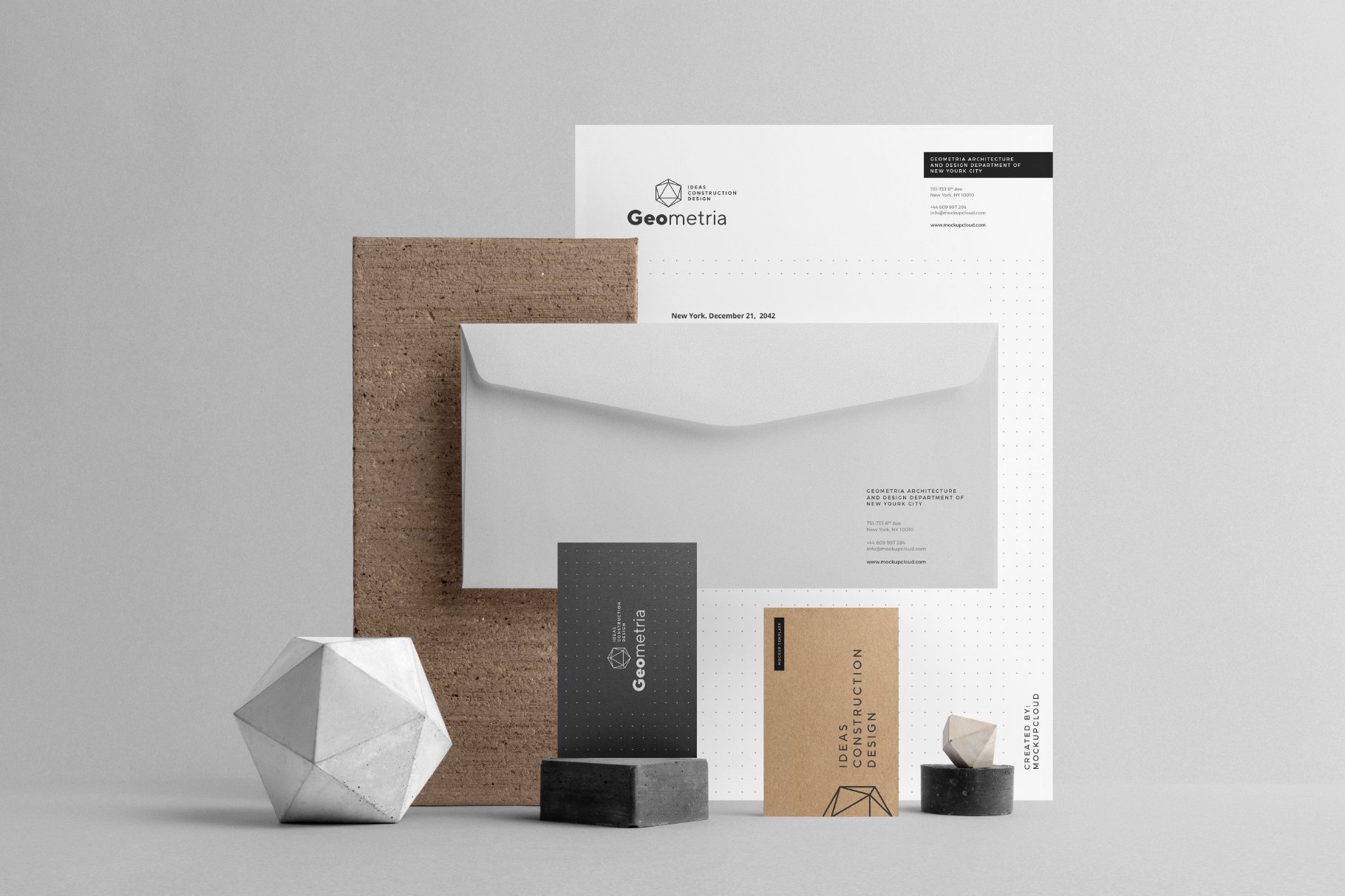 混泥土花卉装饰品牌VI设计提案办公文创展示样机 Geometria Branding Mockup_img_2