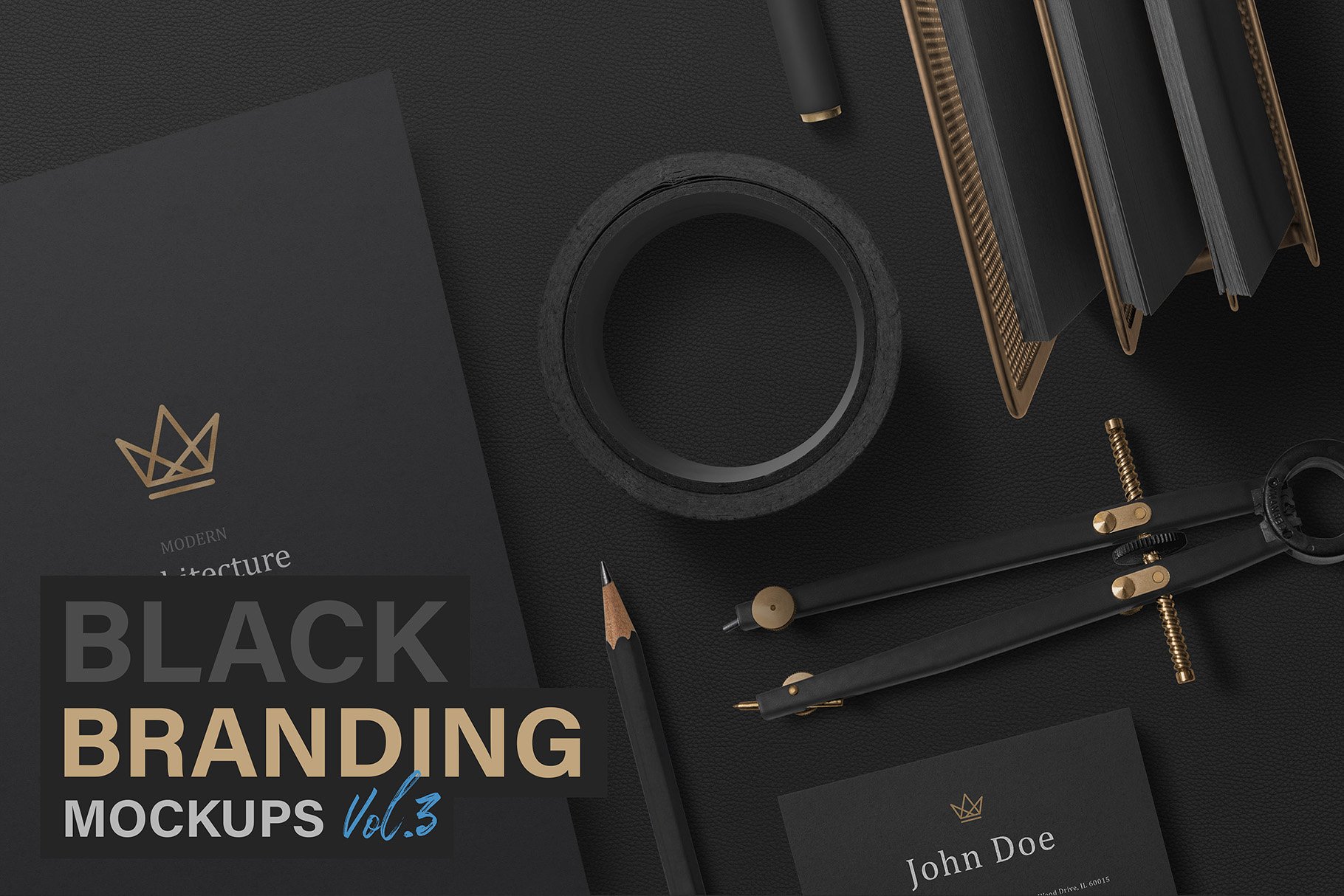 黑色系品牌VI设计提案办公文创名片贺卡信纸展示样机 Black Branding Mockups_img_2