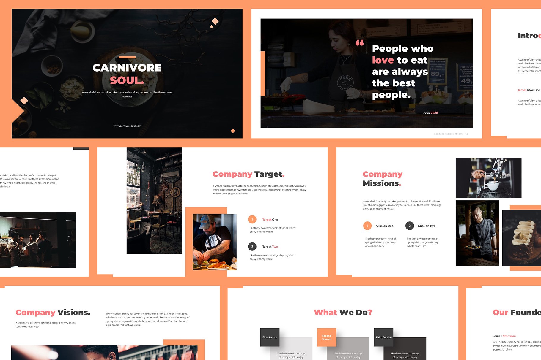 时尚简约餐厅咖啡店酒店食物厨师幻灯片模板 Carnivore Soul - Food Powerpoint, Keynote and Google Slides Template_img_2