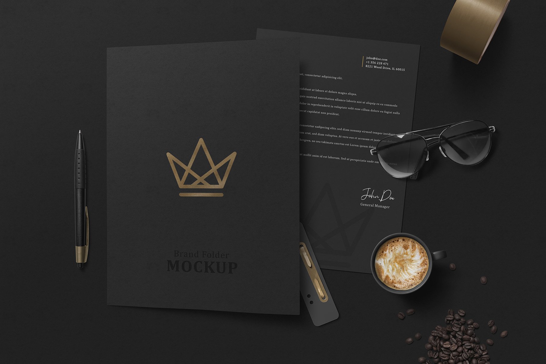 黑色系品牌VI设计提案办公文创名片贺卡信纸展示样机 Black Branding Mockups_img_2