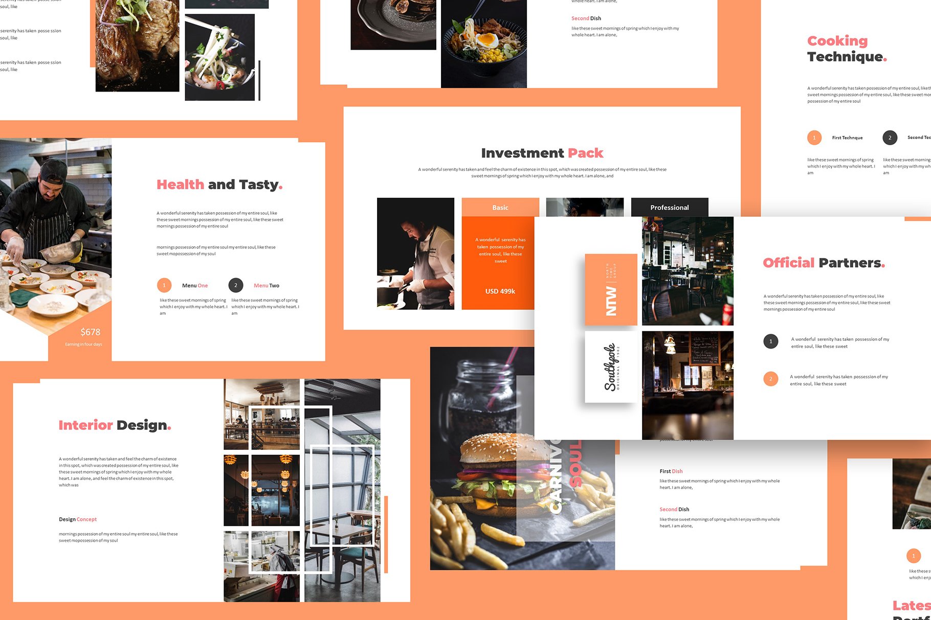 时尚简约餐厅咖啡店酒店食物厨师幻灯片模板 Carnivore Soul - Food Powerpoint, Keynote and Google Slides Template_img_2