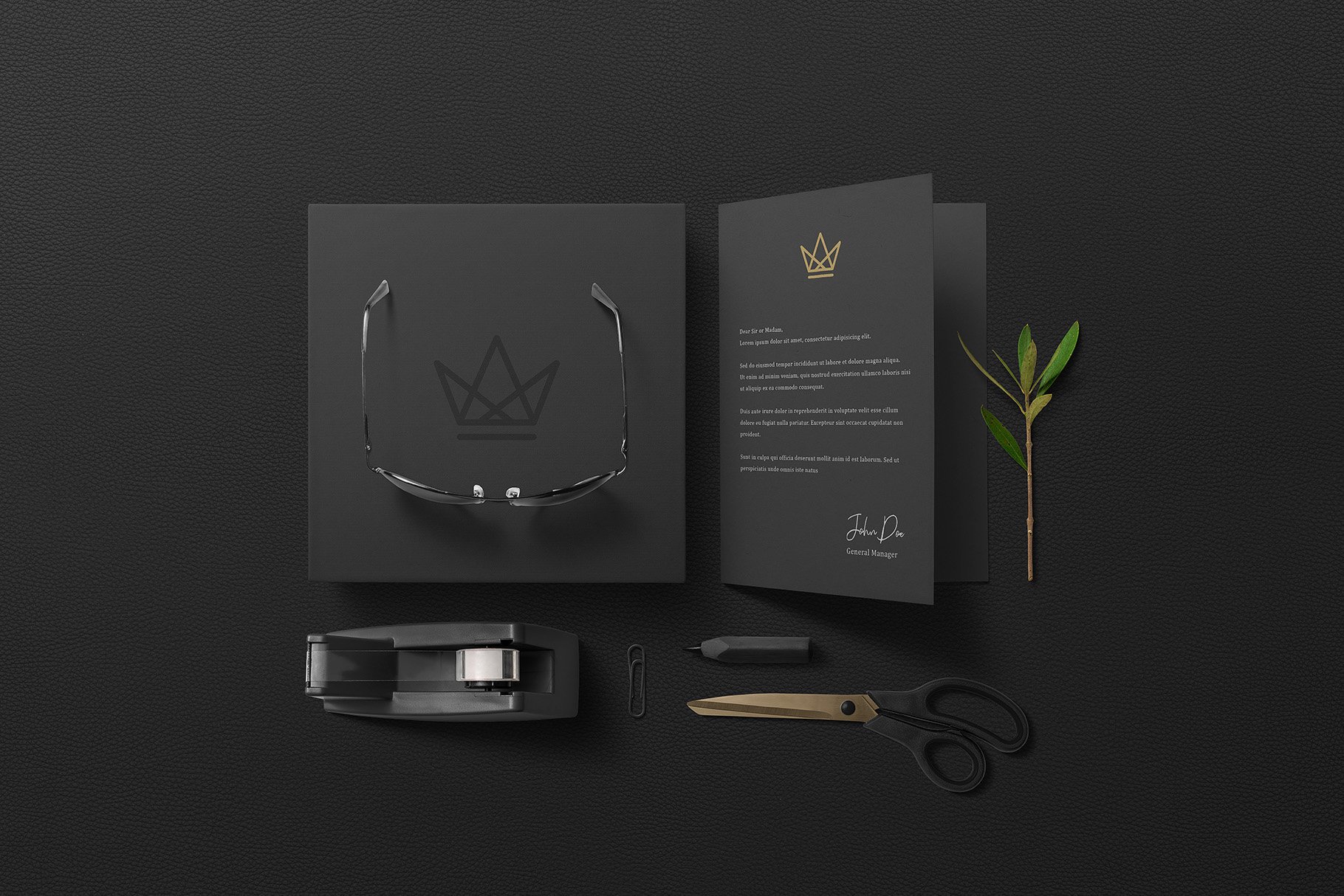 黑色系品牌VI设计提案办公文创名片贺卡信纸展示样机 Black Branding Mockups_img_2