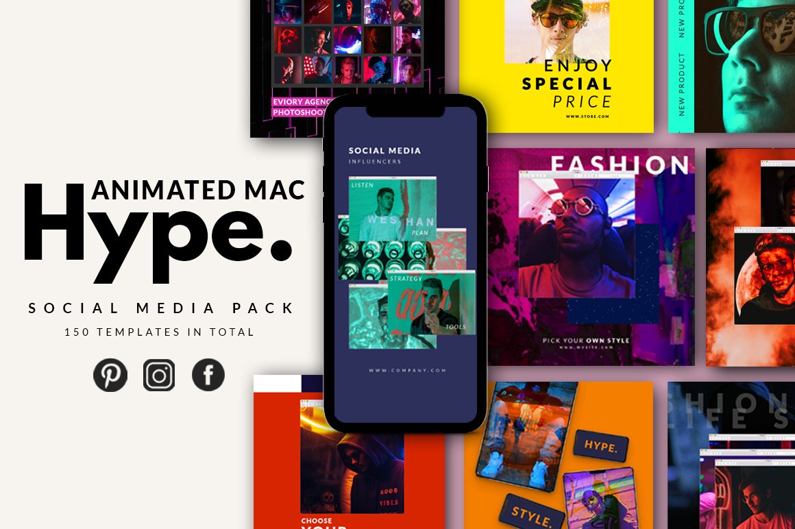 炫酷多彩霓虹灯效果科幻电影PSD海报朋友圈INS风模板 Animated Mac Hype Instagram Pack_img_2