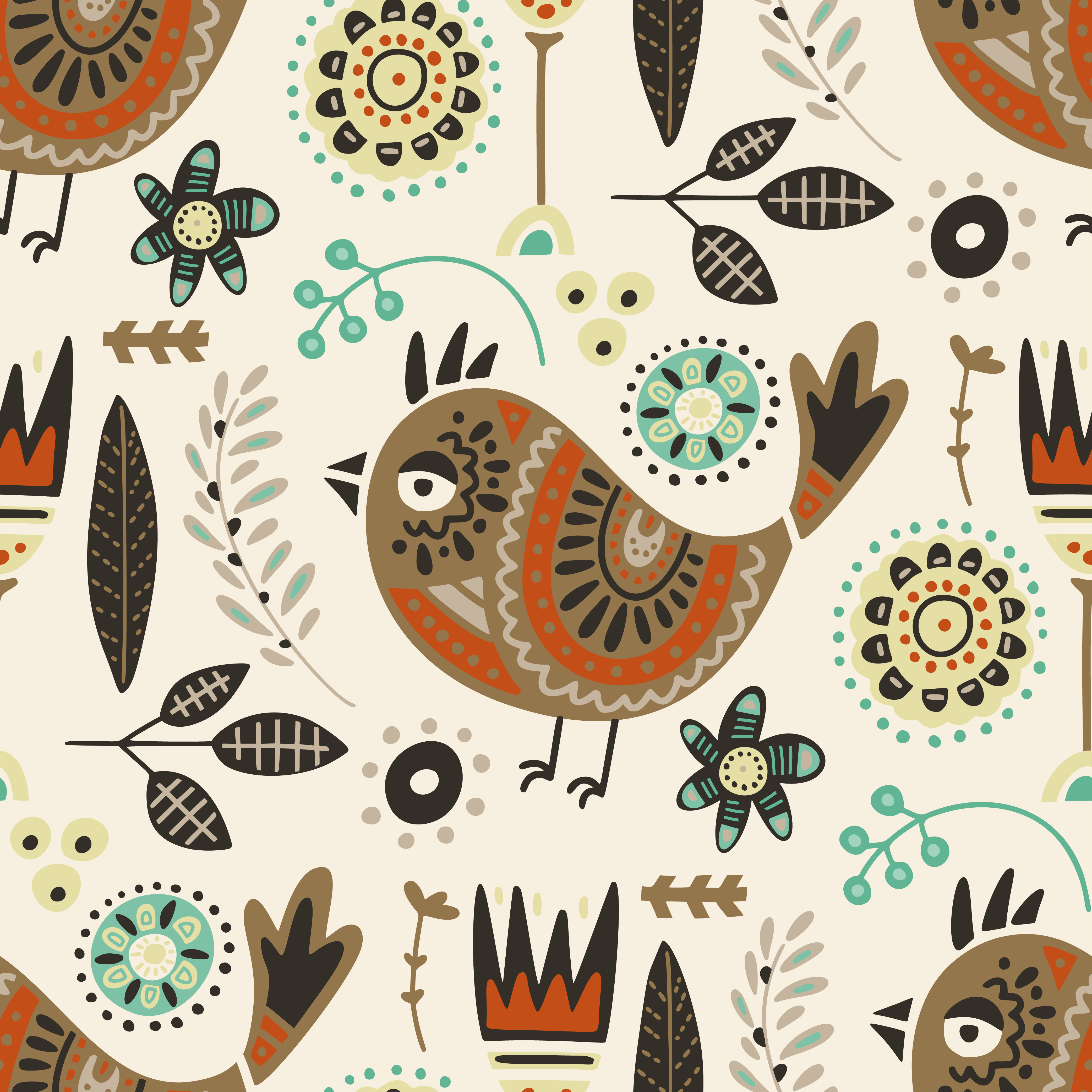 复古民族手绘夏天动物鸟装饰EPS矢量图 Vintage Decorative Ethnic Summer Patterns Animals And Birds_img_2