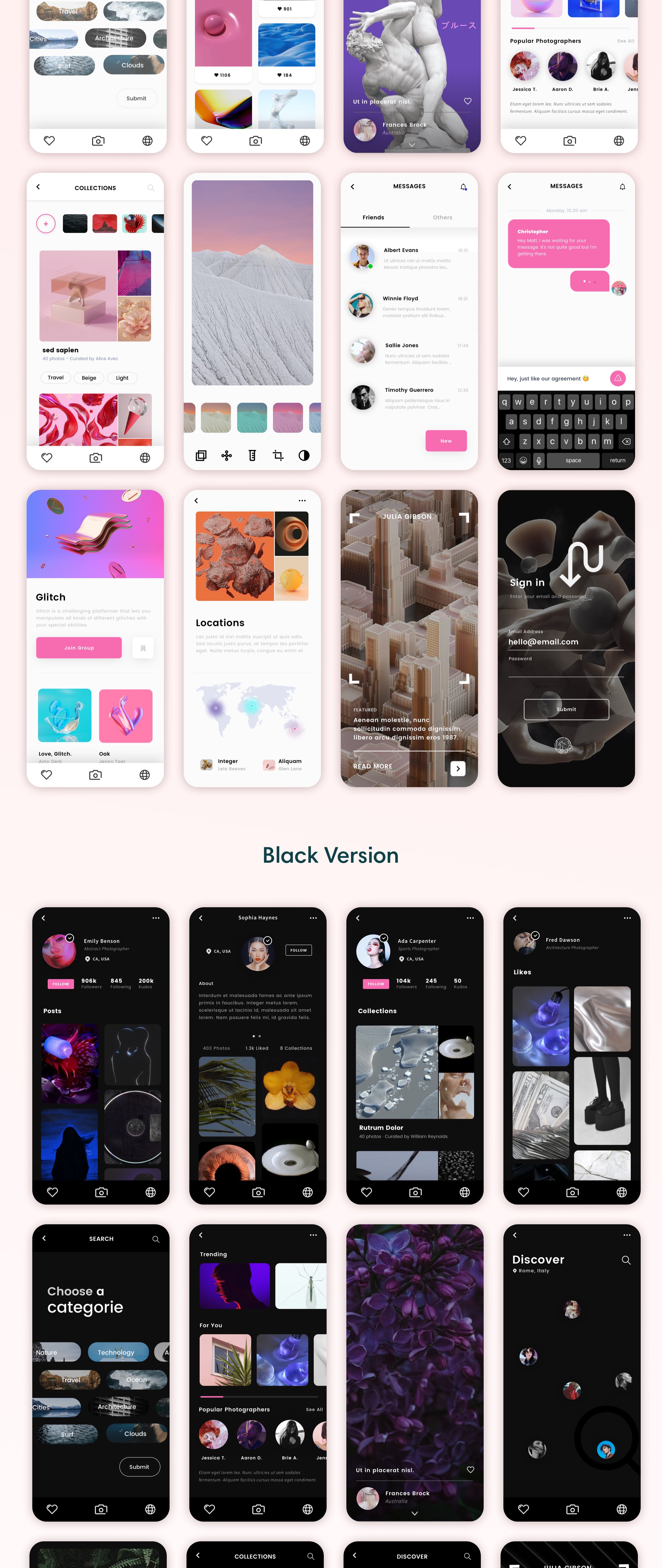 时尚优雅摄影照片展示IOS APP UI工具包 Luna Photo App UI Kit_img_2