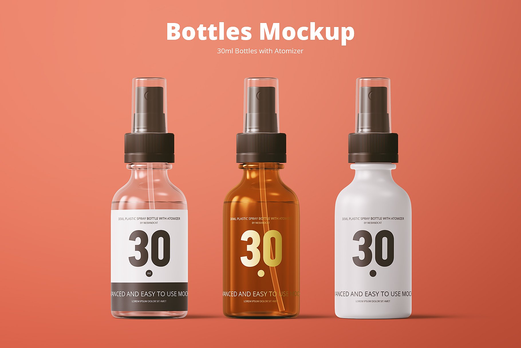 逼真的化妆品喷雾塑料瓶展示样机 Spray Bottles Mockup_img_2