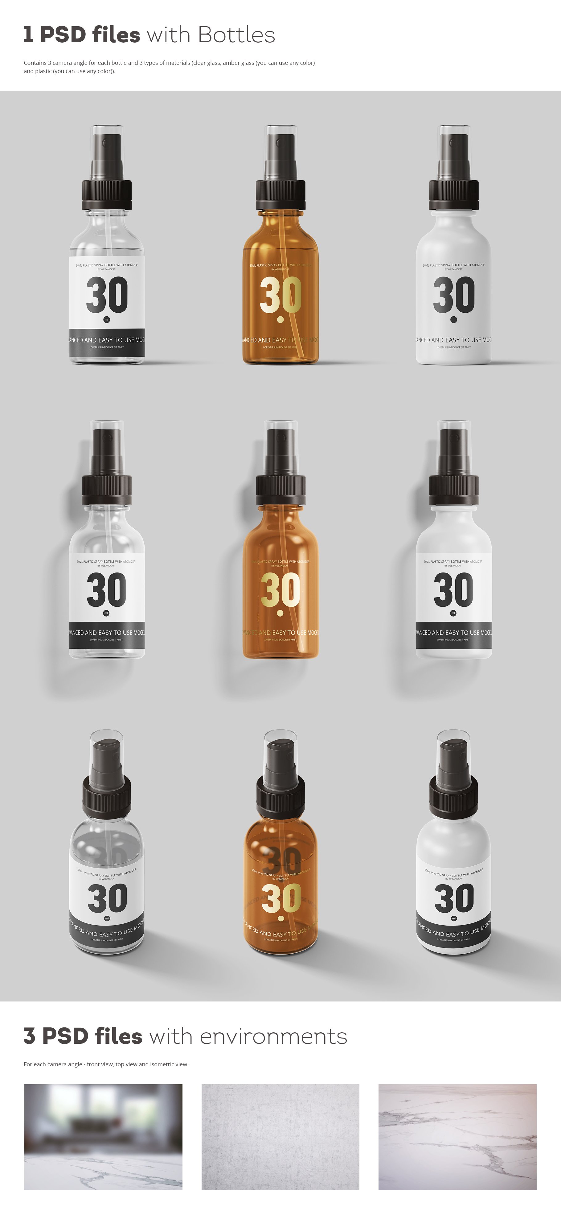 逼真的化妆品喷雾塑料瓶展示样机 Spray Bottles Mockup_img_2