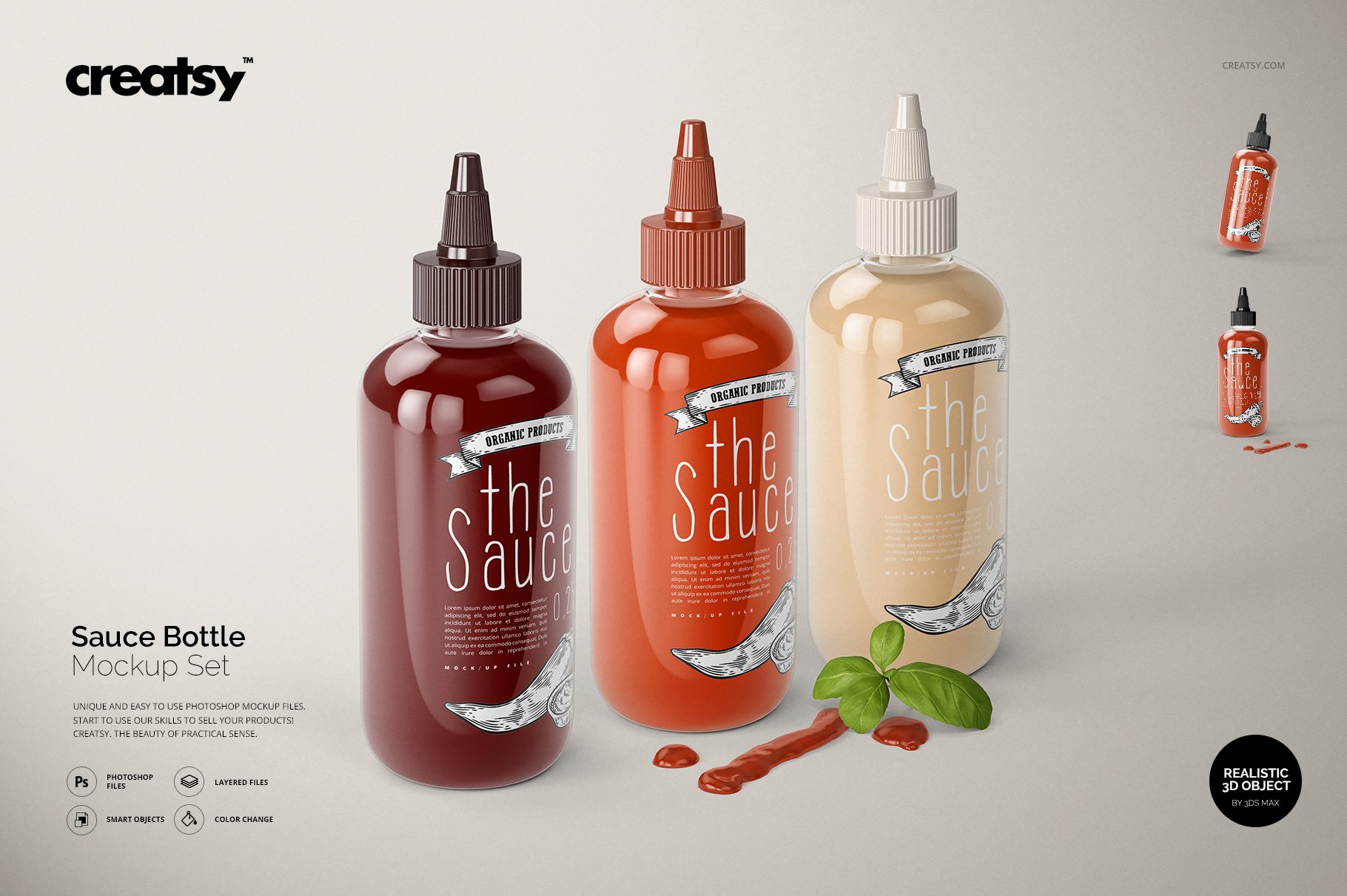 厨房调料沙拉酱番茄酱酱油瓶展示样机 Sauce Bottle Mockup Set_img_2