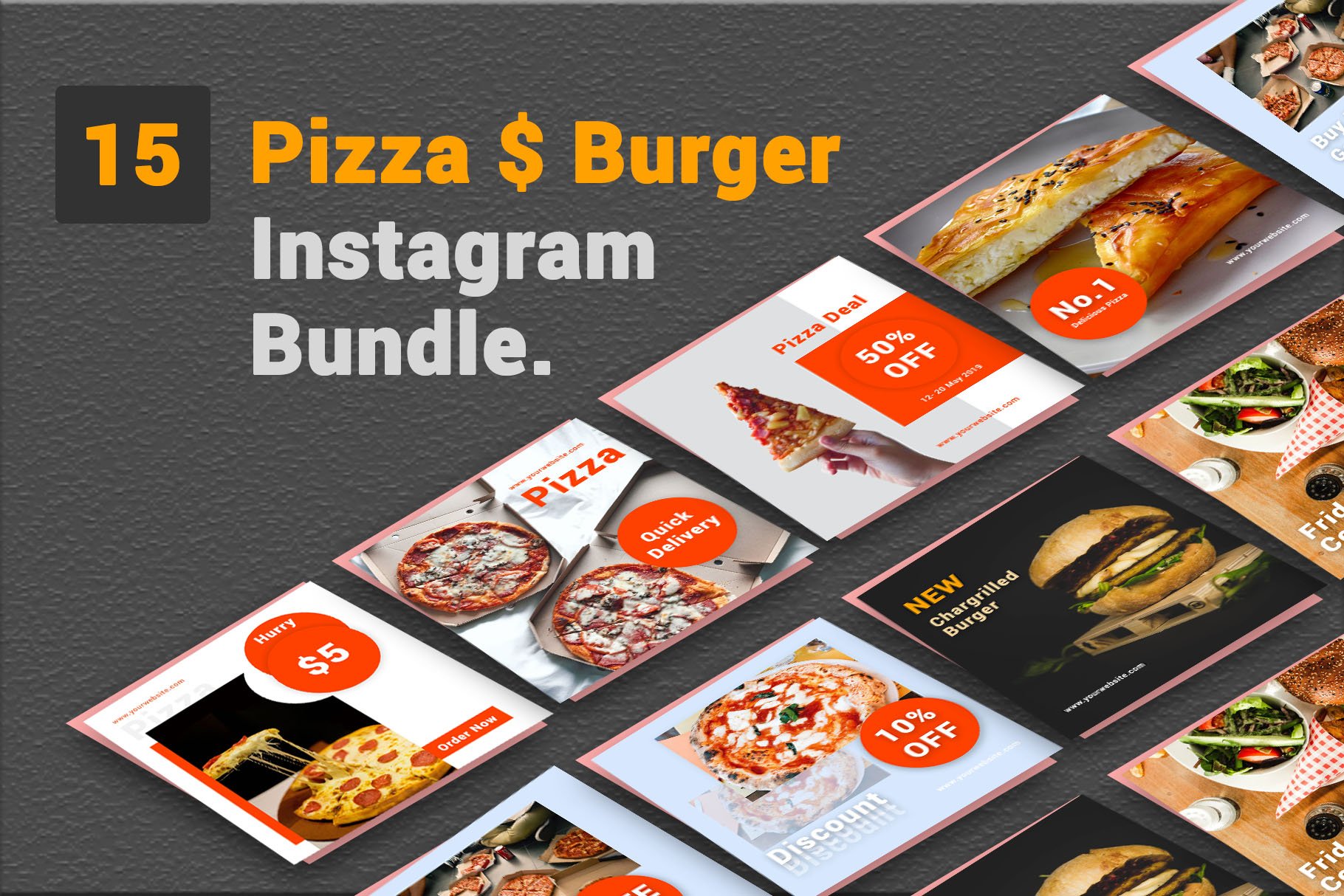 方形汉堡披萨营销PSD海报朋友圈INS风模板 Pizza & Burger- Social Media Bundle_img_2