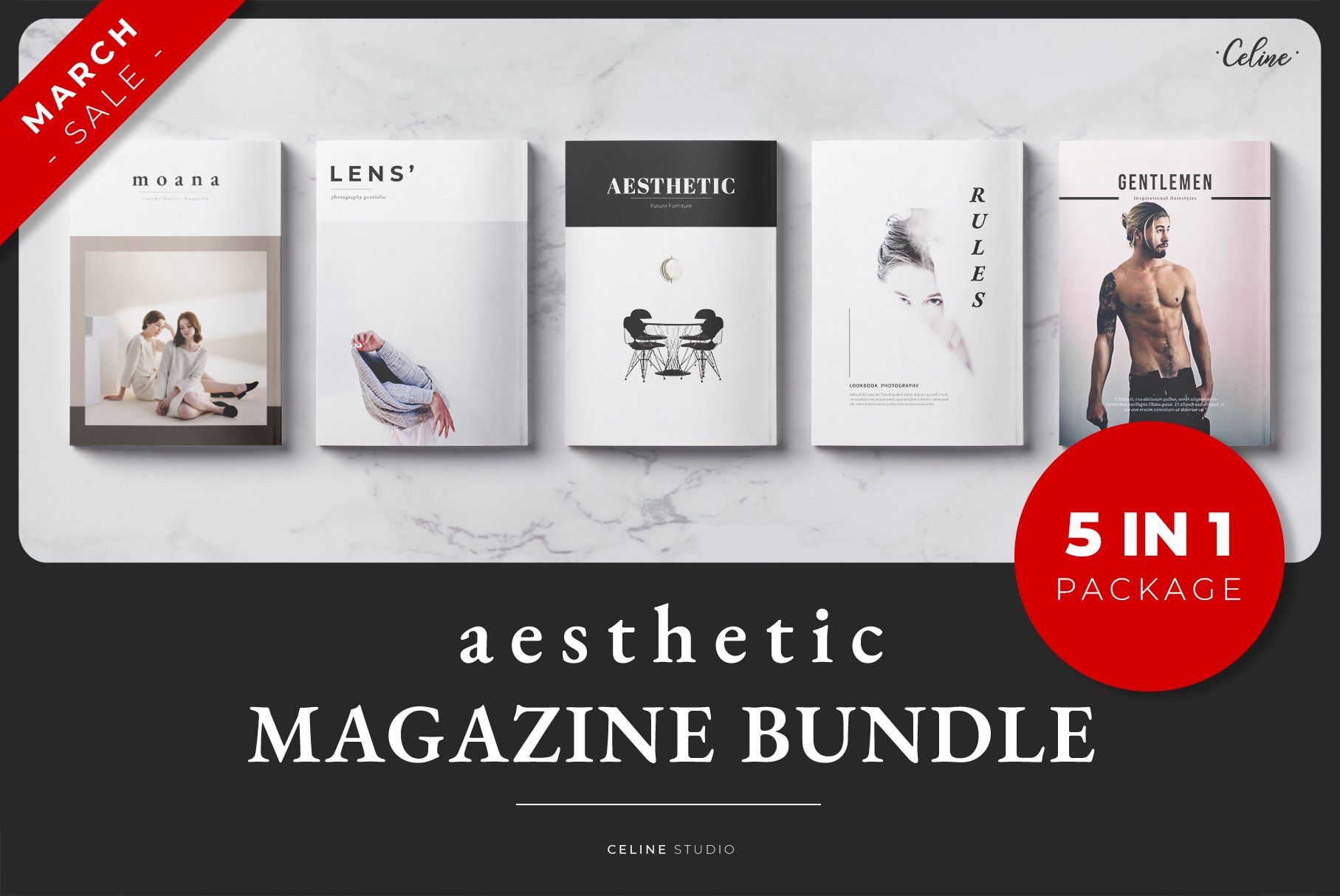 时尚服装家具摄影展示INDD杂志模板 AESTHETIC Magazine Bundle (5 IN 1)_img_2