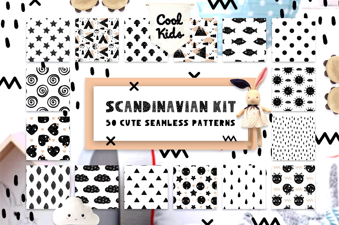 50款斯堪的纳维亚风格斑点几何动物矢量图集 50 Scandinavian Seamless Patterns_img_2