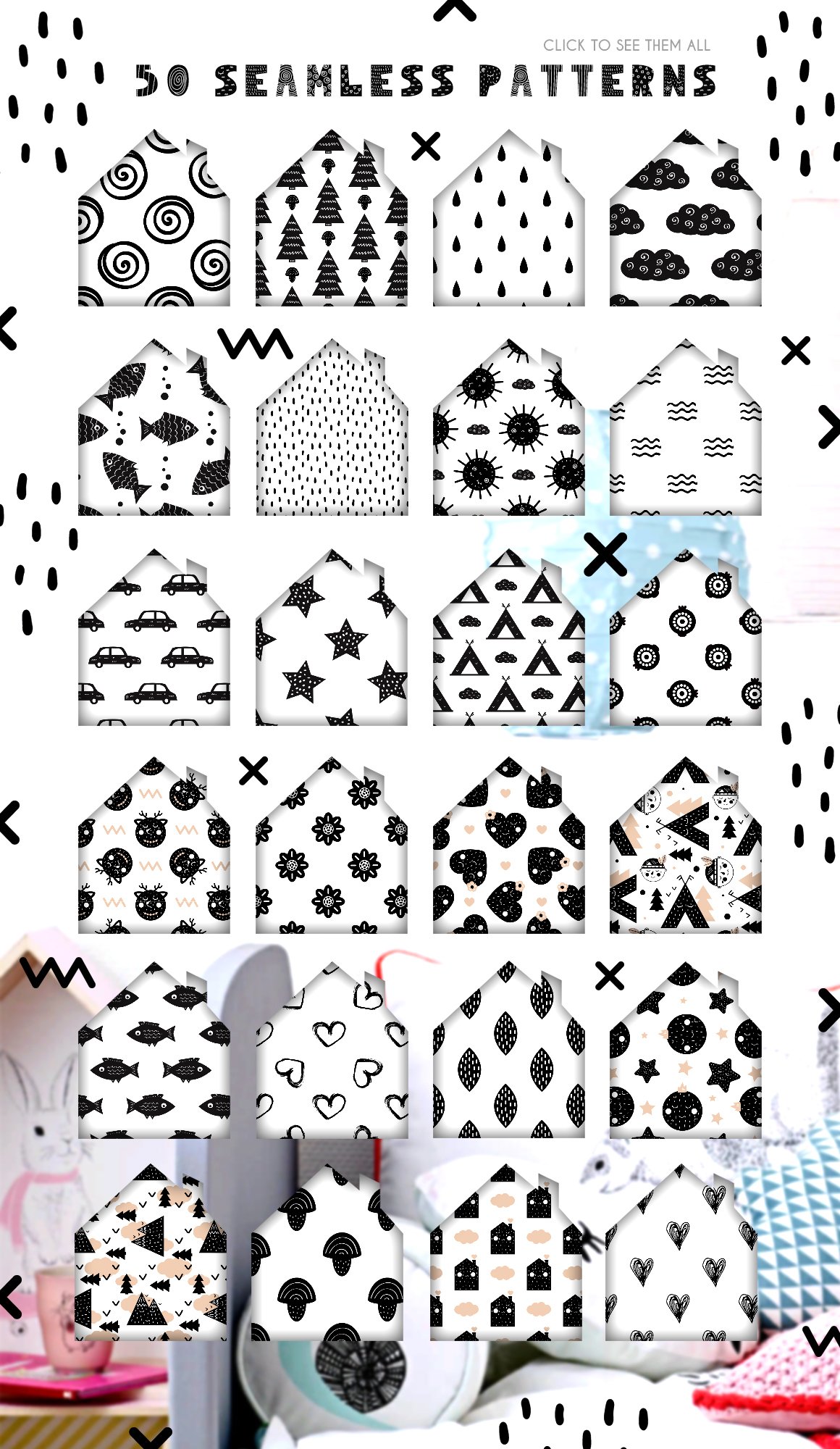 50款斯堪的纳维亚风格斑点几何动物矢量图集 50 Scandinavian Seamless Patterns_img_2