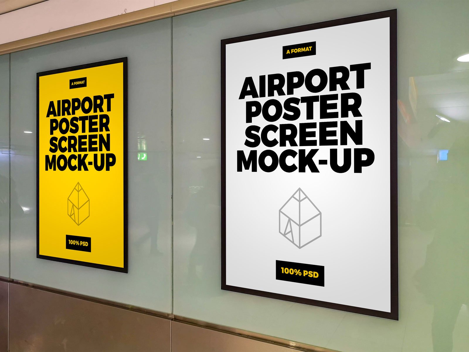 8款机场地铁商场户外灯箱广告展示样机 8 Airport Ad Screen Mock-Ups Set_img_2