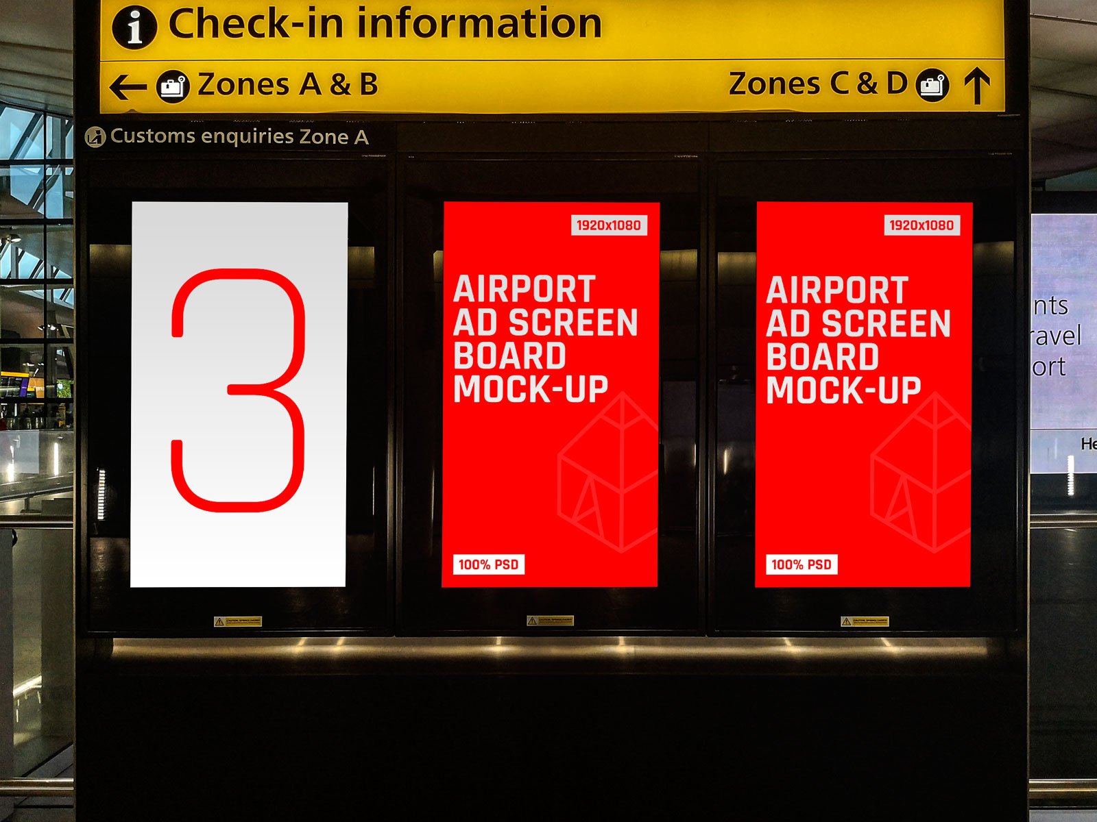 8款机场地铁商场户外灯箱广告展示样机 8 Airport Ad Screen Mock-Ups Set_img_2