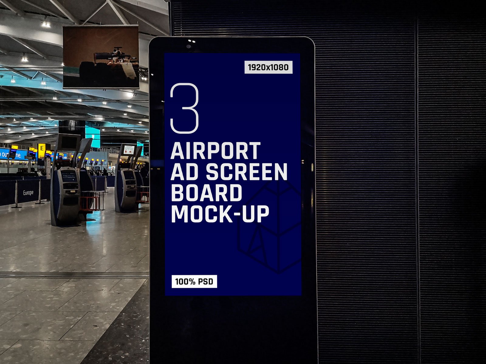 8款机场地铁商场户外灯箱广告展示样机 8 Airport Ad Screen Mock-Ups Set_img_2