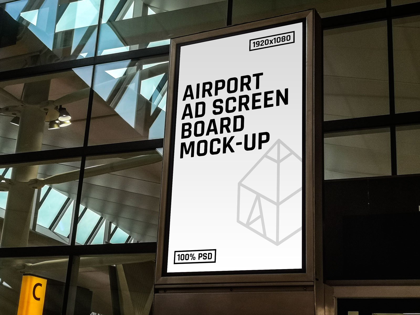 8款机场地铁商场户外灯箱广告展示样机 8 Airport Ad Screen Mock-Ups Set_img_2