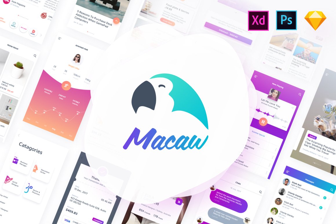 时尚简约女性化多彩电商APP UI工具包 Macaw UI Kit_img_2