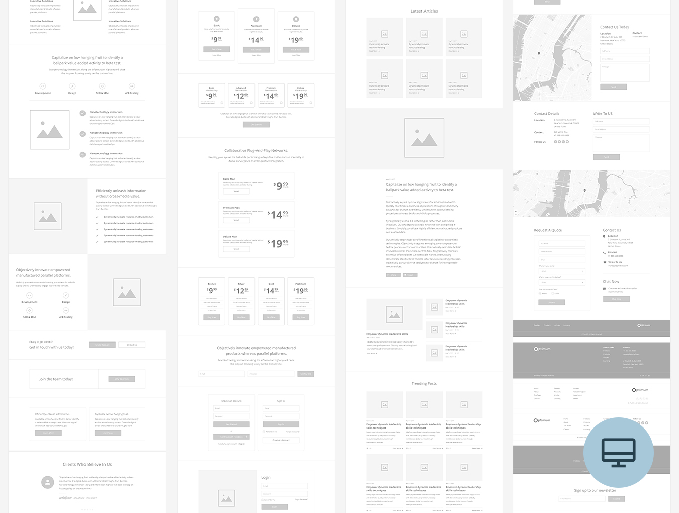 100+网站设计线框图设计套件XD模板 Optimum Wireframe Desktop_img_2