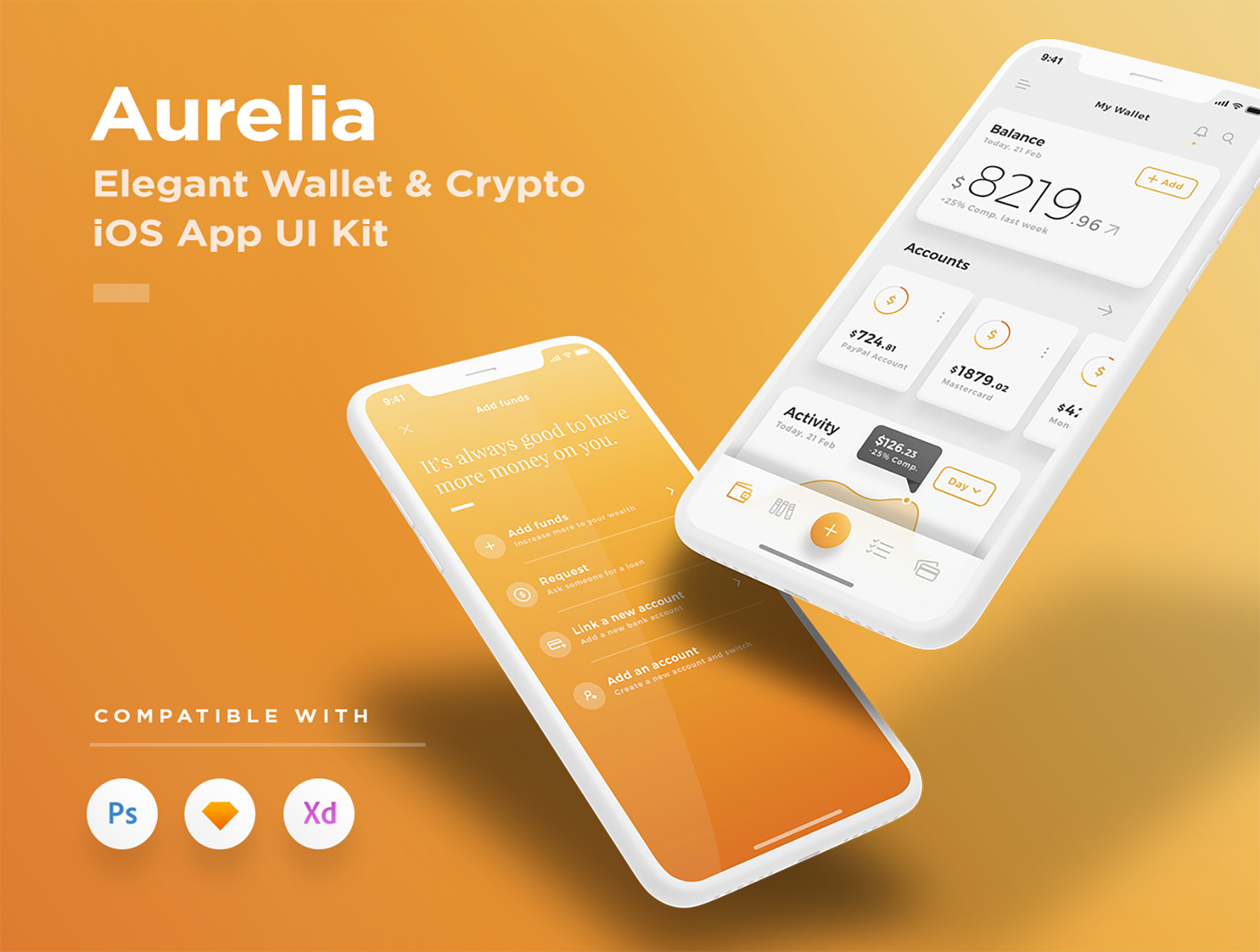 优雅黑白双色资金金融管理理财手机APP UI工具包 Aurelia Mobile UI Kit_img_2