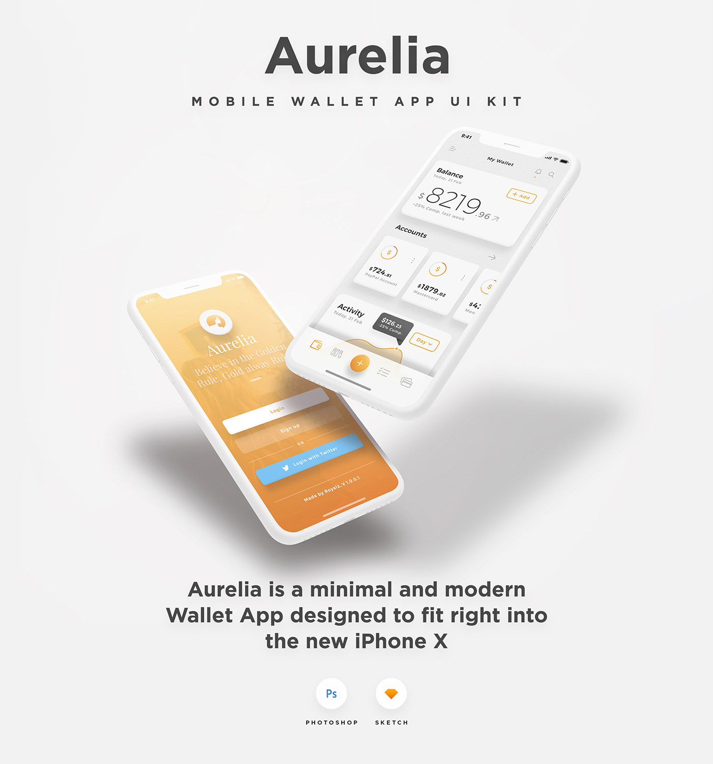 优雅黑白双色资金金融管理理财手机APP UI工具包 Aurelia Mobile UI Kit_img_2