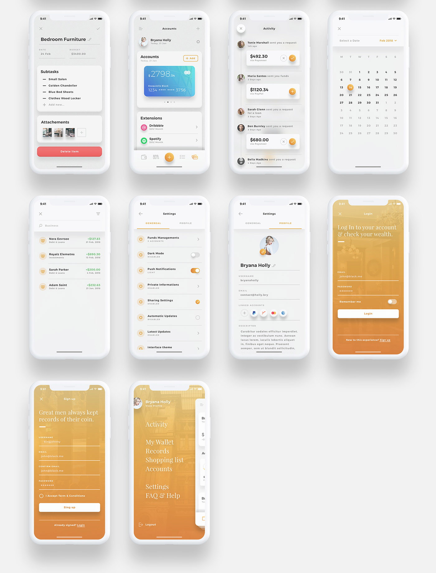 优雅黑白双色资金金融管理理财手机APP UI工具包 Aurelia Mobile UI Kit_img_2